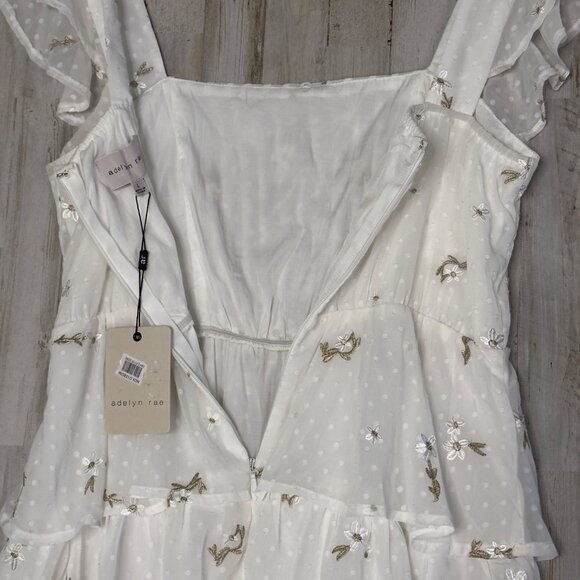 Adelyn Rae White Gold Embroidered Swiss Dot Tiered Ruffle Mini Dress Size L NEW! - Picture 15 of 16